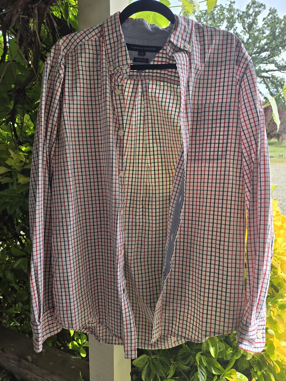 Tommy Hilfiger Men’s Red & Navy Checked Button-Down Shirt
